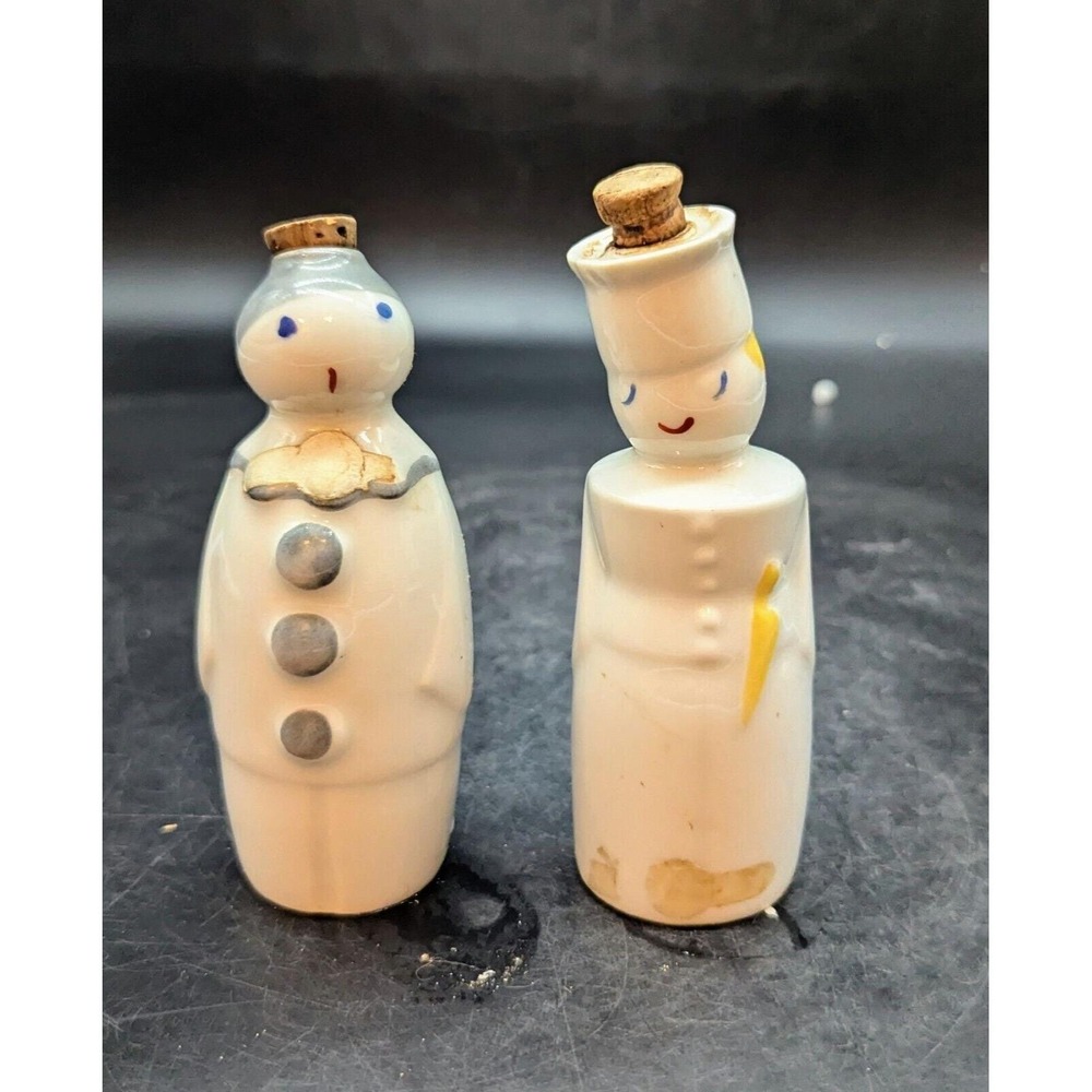 Set/2 Vintage Garnier France Liqueur Clown Figural Small Porcelain Bottle Empty